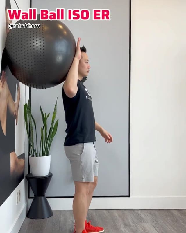靠墙球类肩外旋等长训练
