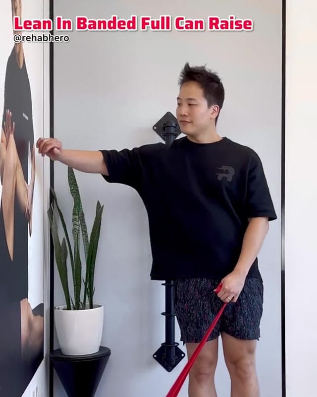 弹力带靠墙前倾满罐式上举